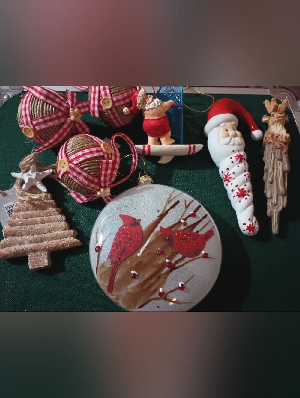 8 Pcs Mixed Lot Of ChristmasVintage & Primitive Style Ornaments Winter Holiday